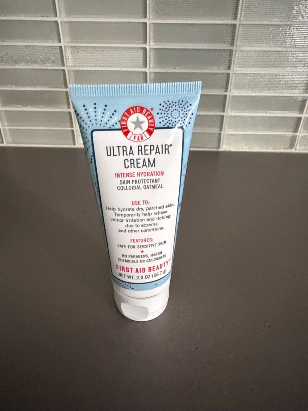 First Aid Beauty Ultra Repair Cream in pale blue and white tube